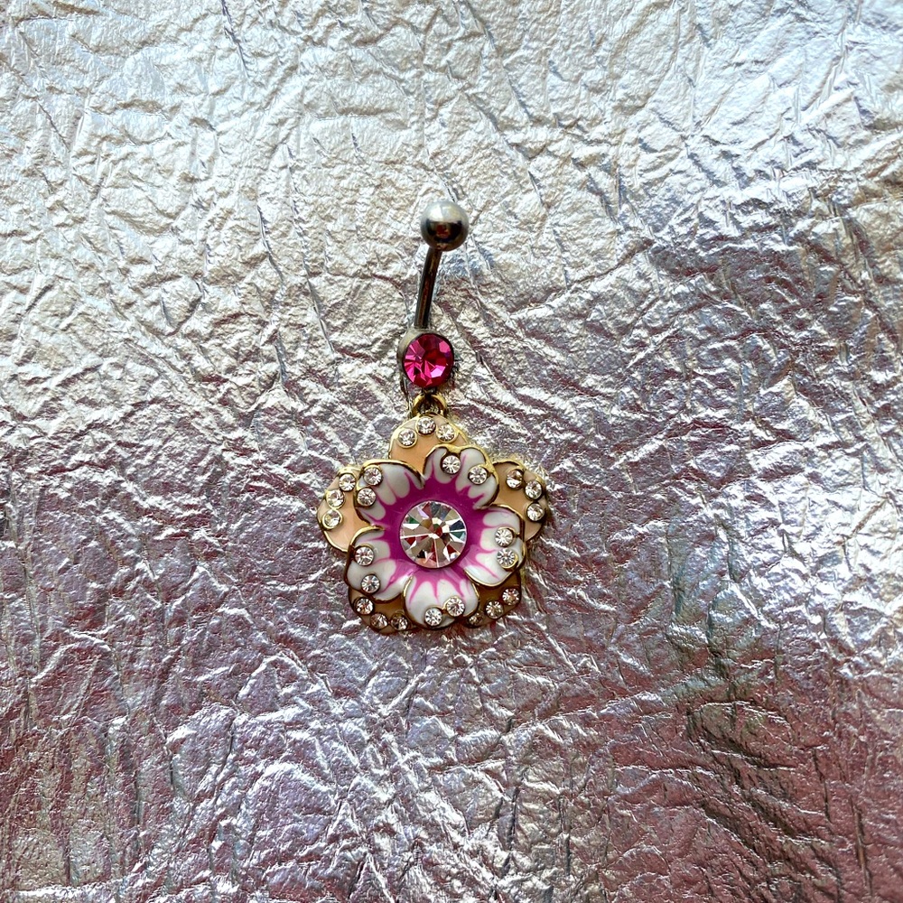 NWT! PINK FLOWER BELLY BUTTON RING - Picture 2 of 3